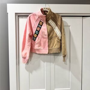 Custom Upcycle Pink and Tan Patchwork Jacket